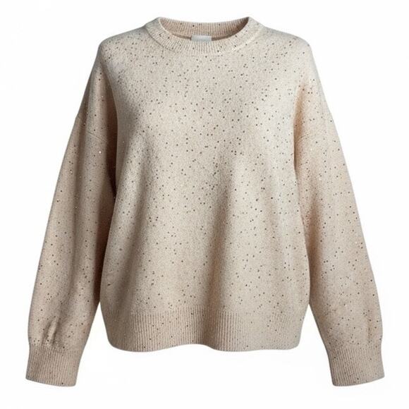 H & M Women's Knit Sweaters Size Large Pink and Gold Sequin Crewneck Pullover - Picture 1 of 13